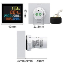 Contor digital multifuncțional: Voltmetru, Ampermetru, Frecvență (Hz), Tensiune, Curent, Consum energie (kWh), 230V